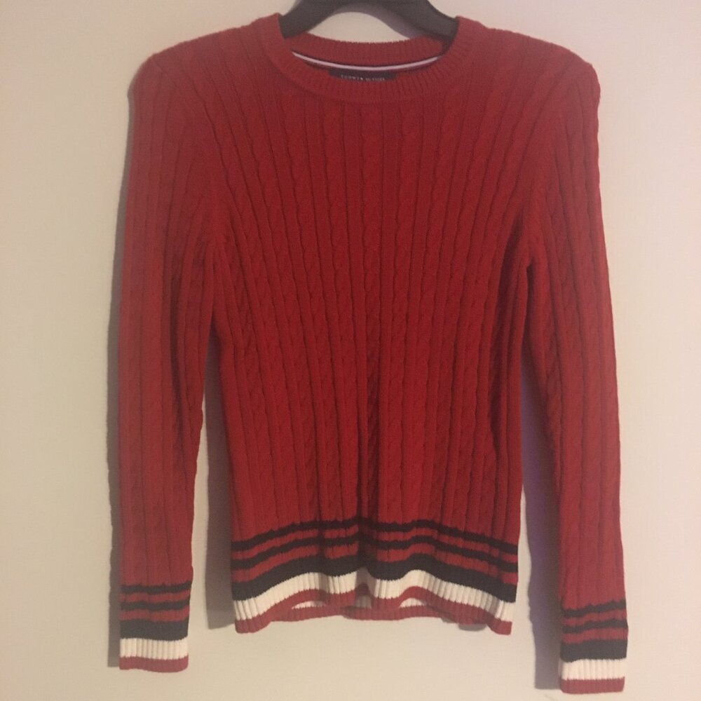 Tommy Hilfiger Sweater Red w/ Blue and White Stripes Small NWT